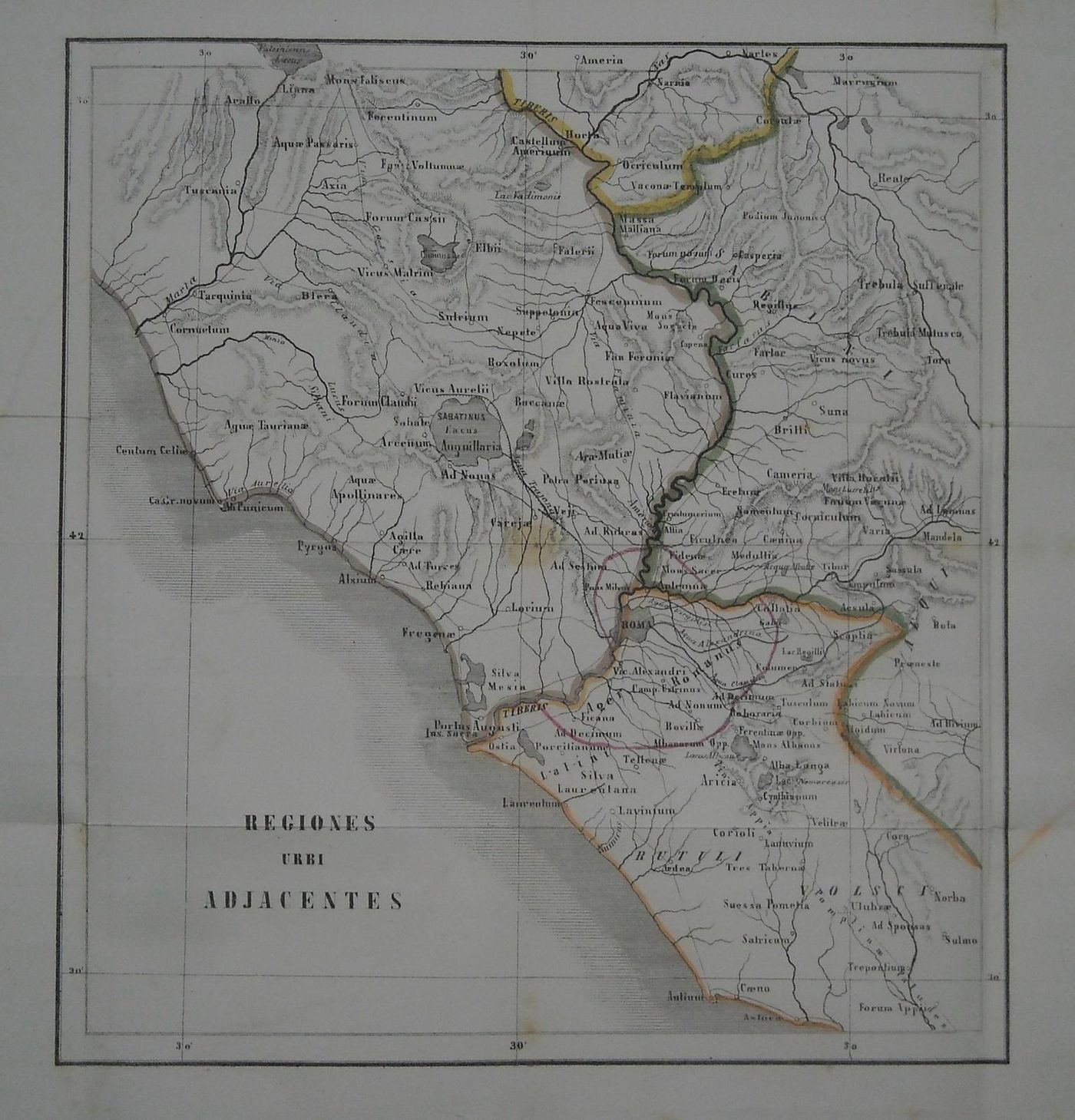 Mappa Antica Dintorni Di Roma 1856 "Regiones Urbi Adjacentes" Lazio