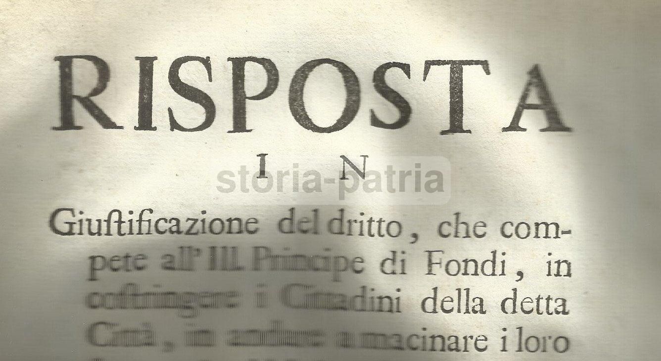 Stefano Patrizii   Risposta In Giustificazione Del Dritto Del Principe Di Fondi (1747)