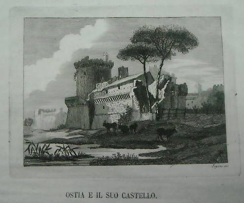 Antica Incisione Castello Di Ostia Lazio Segoni Prima Metà 1800
