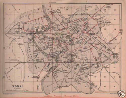 Mappa Di Roma Del 1904 Con Rete Tramviaria Antica, Edizione Wagner & Debes
