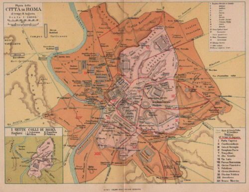Mappa Antica Di Roma All'Epoca Di Augusto Con I Sette Colli (1910)