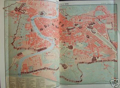 Mappa Topografica Antica Di Roma, Fine '800, Veduta A Volo d'Uccello
