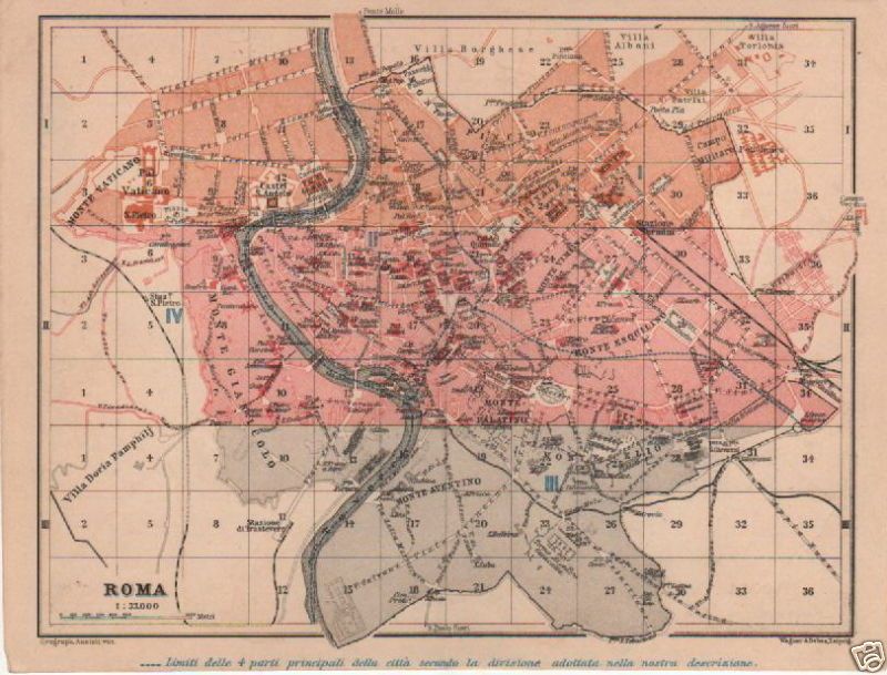 Mappa Topografica Di Roma A Colori Wagner & Debes 1904
