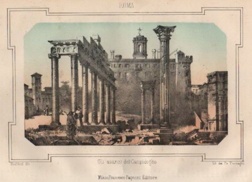 Antica Veduta Litografica Del Campidoglio, Roma, Terzaghi, Ottocento