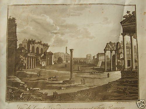 Incisione Acquatinta Del Campo Vaccino, Foro Romano, XIX Secolo