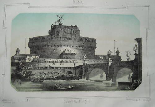Castel Sant'Angelo, Roma. Litografia A Colori Di Barbieri, Pagnoni, XIX Secolo
