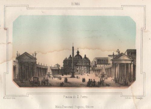Piazza San Pietro, Vaticano, Roma. Litografia Originale, Pagnoni
