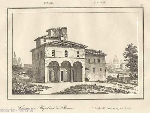 Incisione Casa Di Raffaello, Roma. Veduta Antica Originale, Metà '800