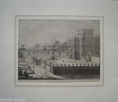 Antica Stampa Villa Pamfili Doria Roma Giardino Palazzo 1800