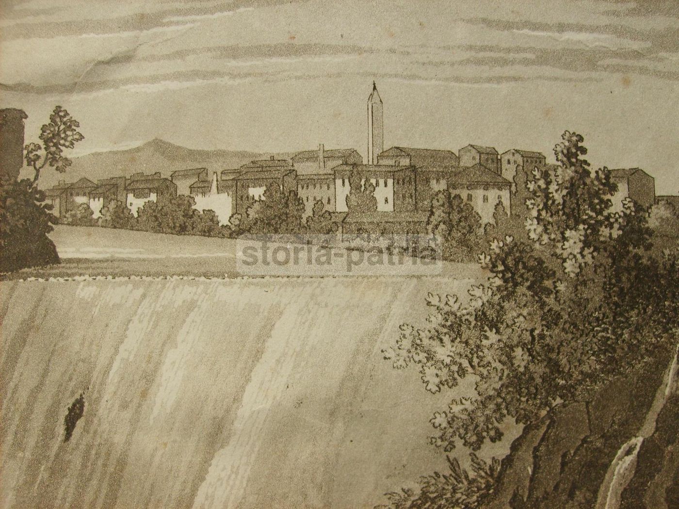 Antica Incisione Della Cascata Di Tivoli (1824)   Acquatinta Originale