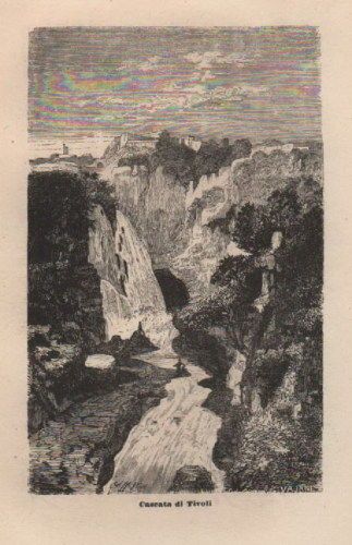 Cascata Di Tivoli: Litografia Originale Di Vajani (metà XIX Secolo)