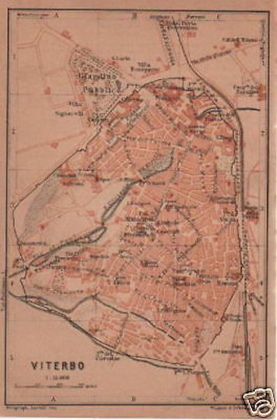 Mappa Topografica Viterbo 1904 Wagner & Debes Originale d'Epoca
