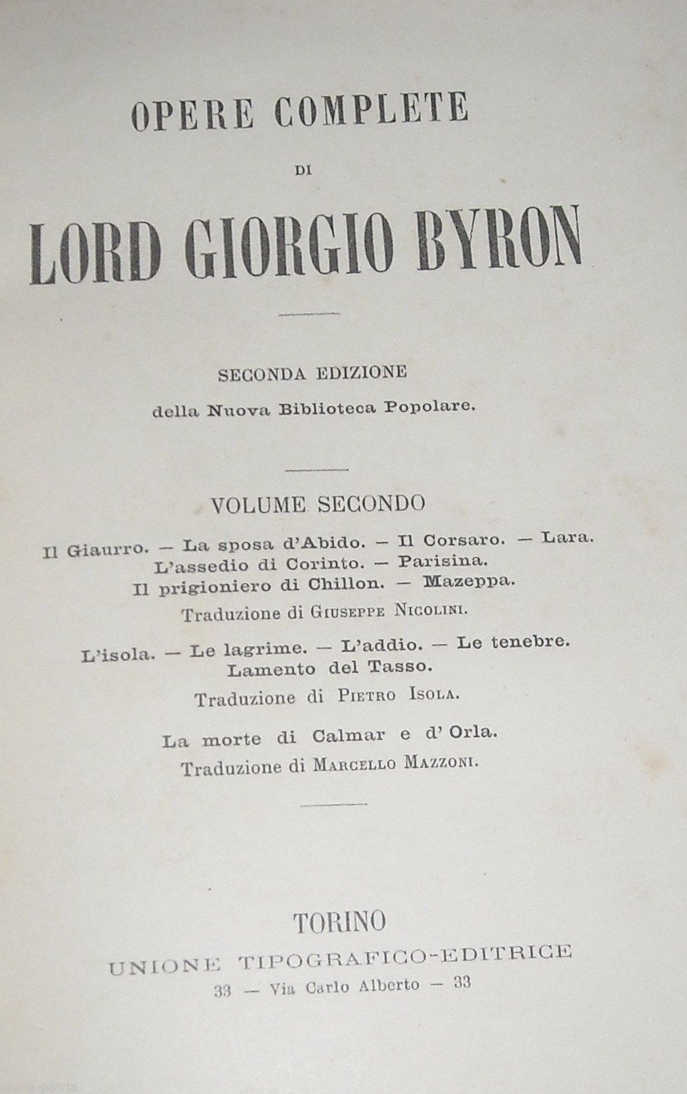 Byron, Opere Vol. 2 (fine '800), Torino, UTET