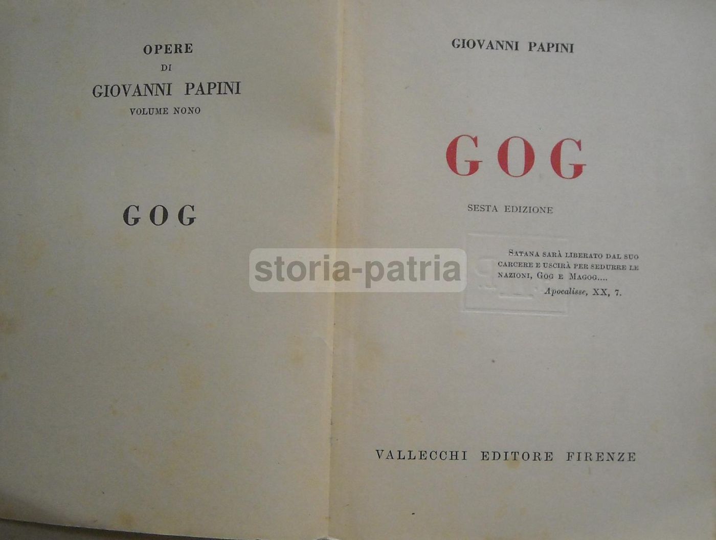 Gog Di Giovanni Papini, Vallecchi, 1942