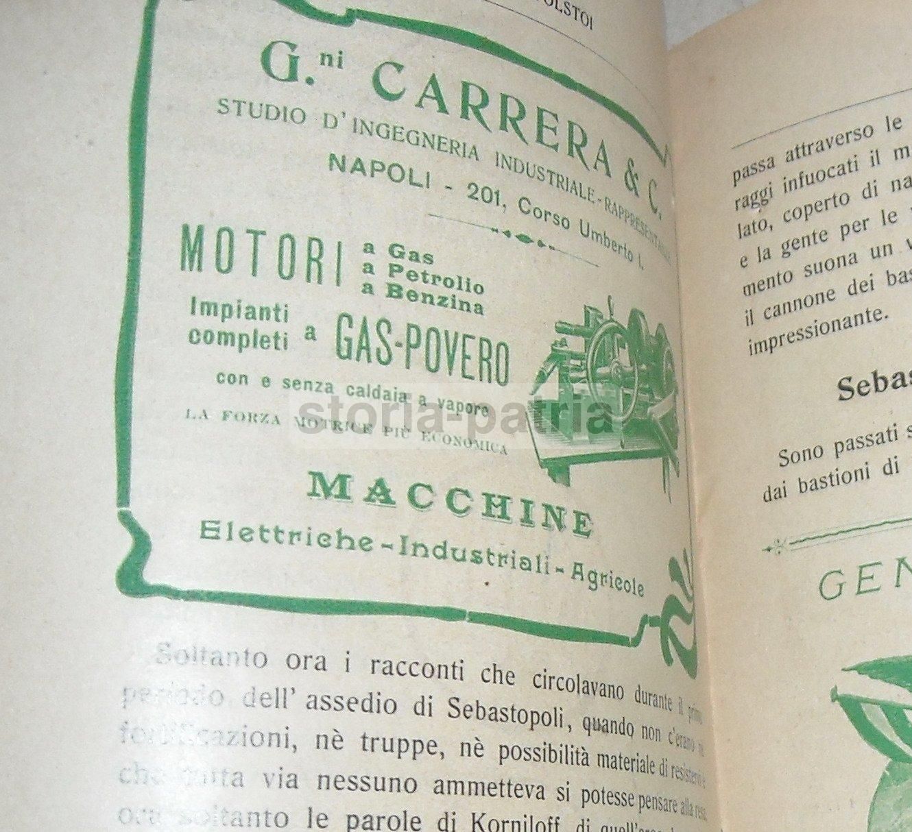 Tolstoi: Sebastopoli. Napoli, Paperi, 1903. Rara Edizione Pubblicitaria.