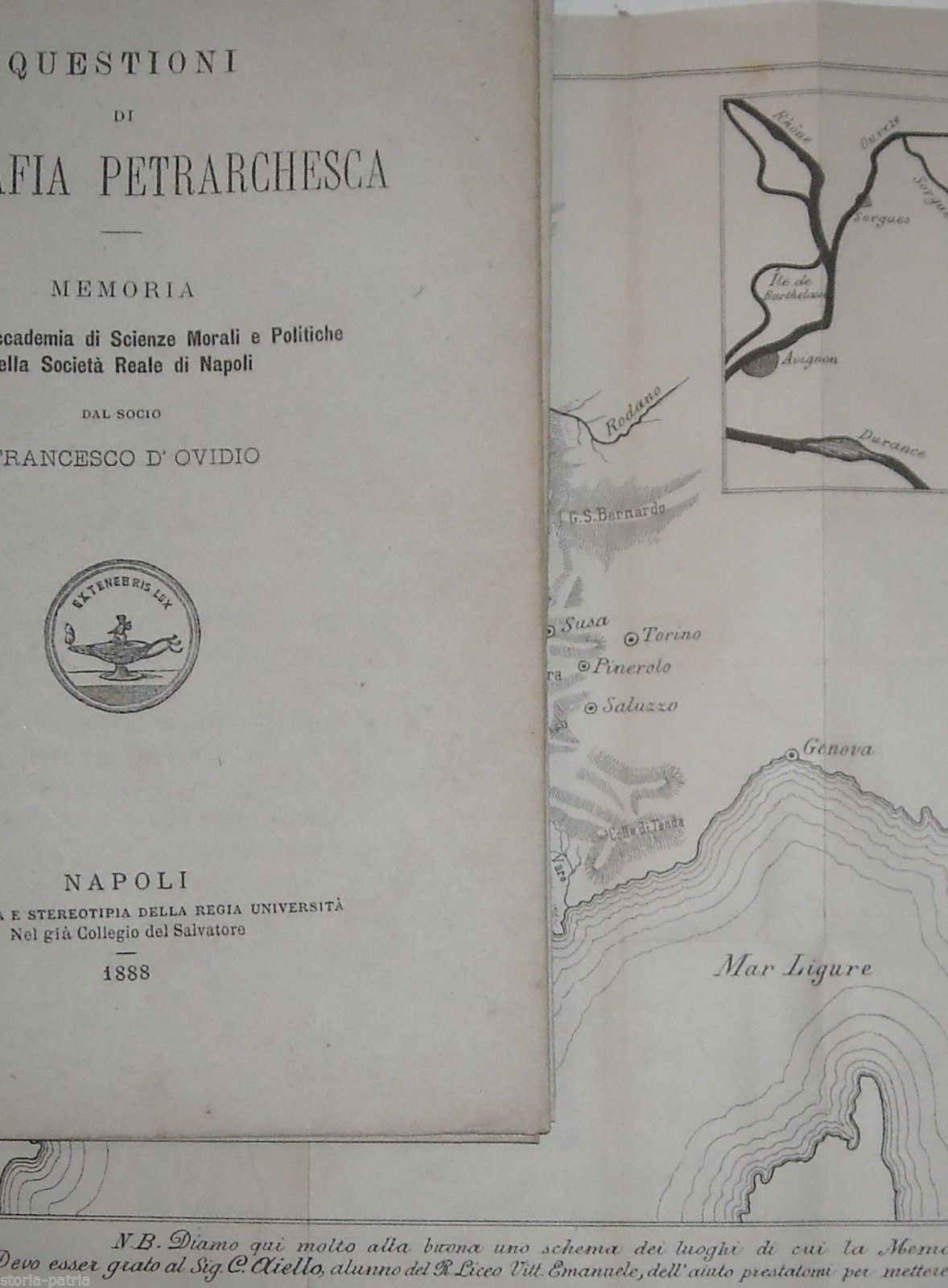 Questioni Di Geografia Petrarchesca d'Ovidio 1888 Con Mappa Litografica