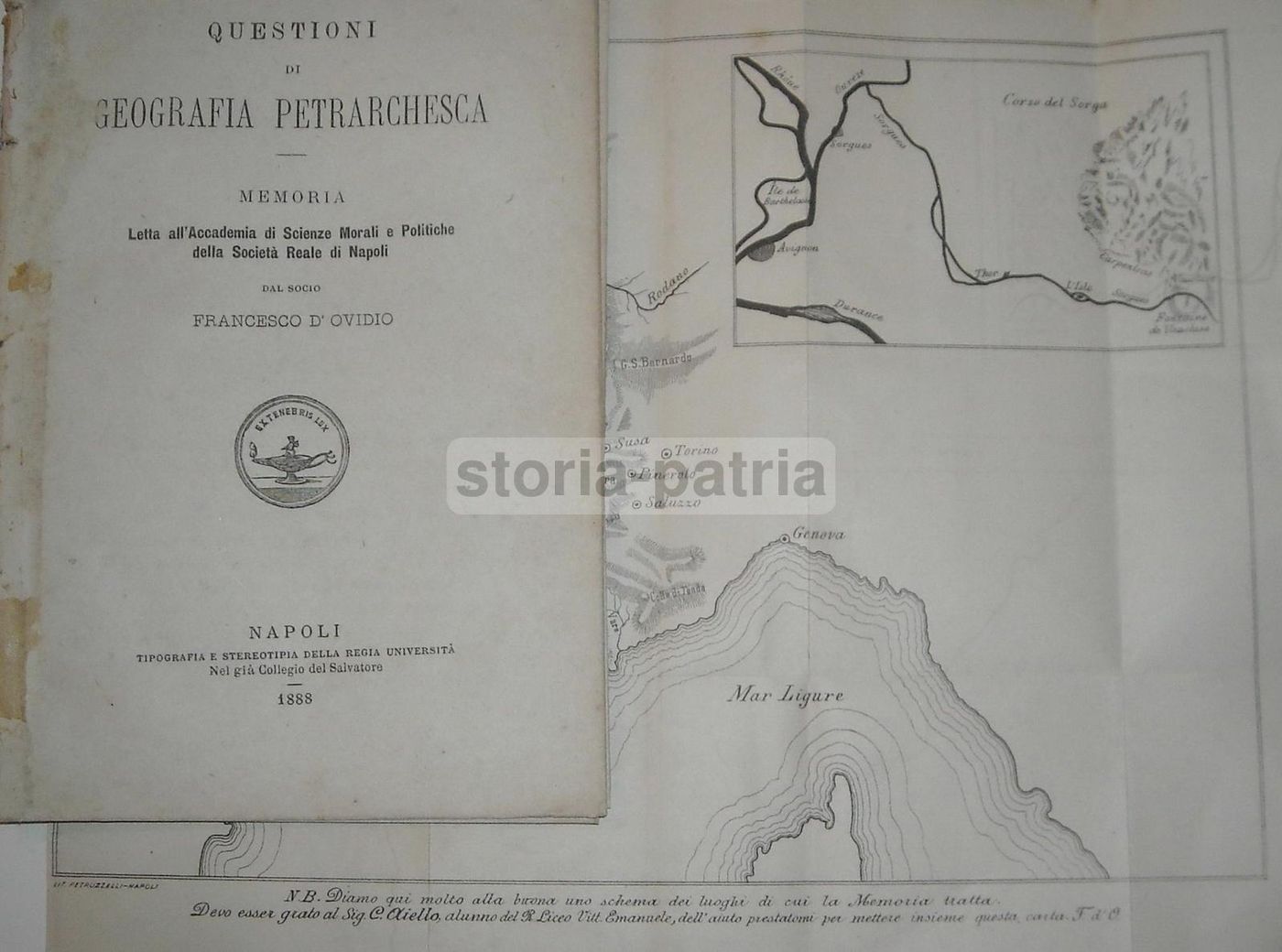 Questioni Di Geografia Petrarchesca d'Ovidio 1888 Con Mappa Litografica