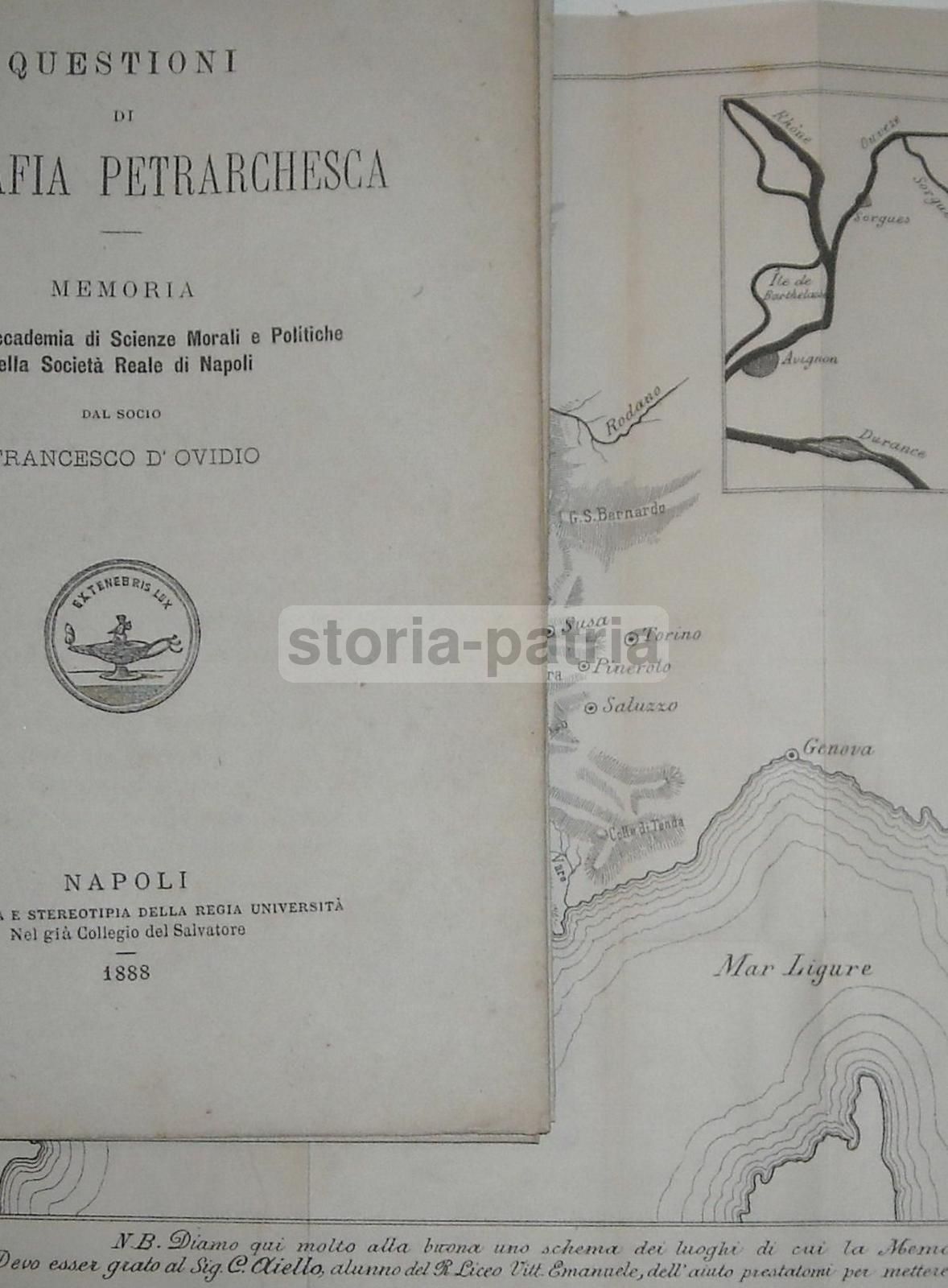 Questioni Di Geografia Petrarchesca d'Ovidio 1888 Con Mappa Litografica