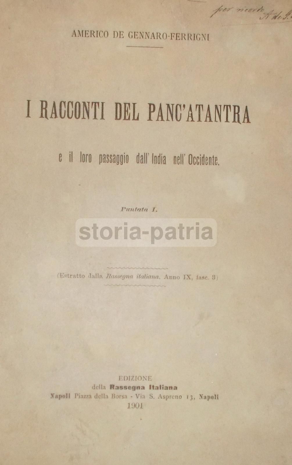 Racconti Del Pancatantra, De Gennaro Ferrigni, Napoli, 1901
