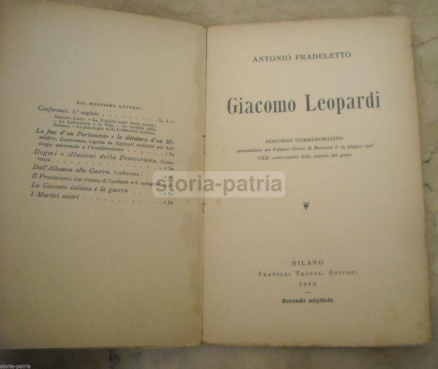 Giacomo Leopardi. Discorso Di Antonio Fradeletto, 1919