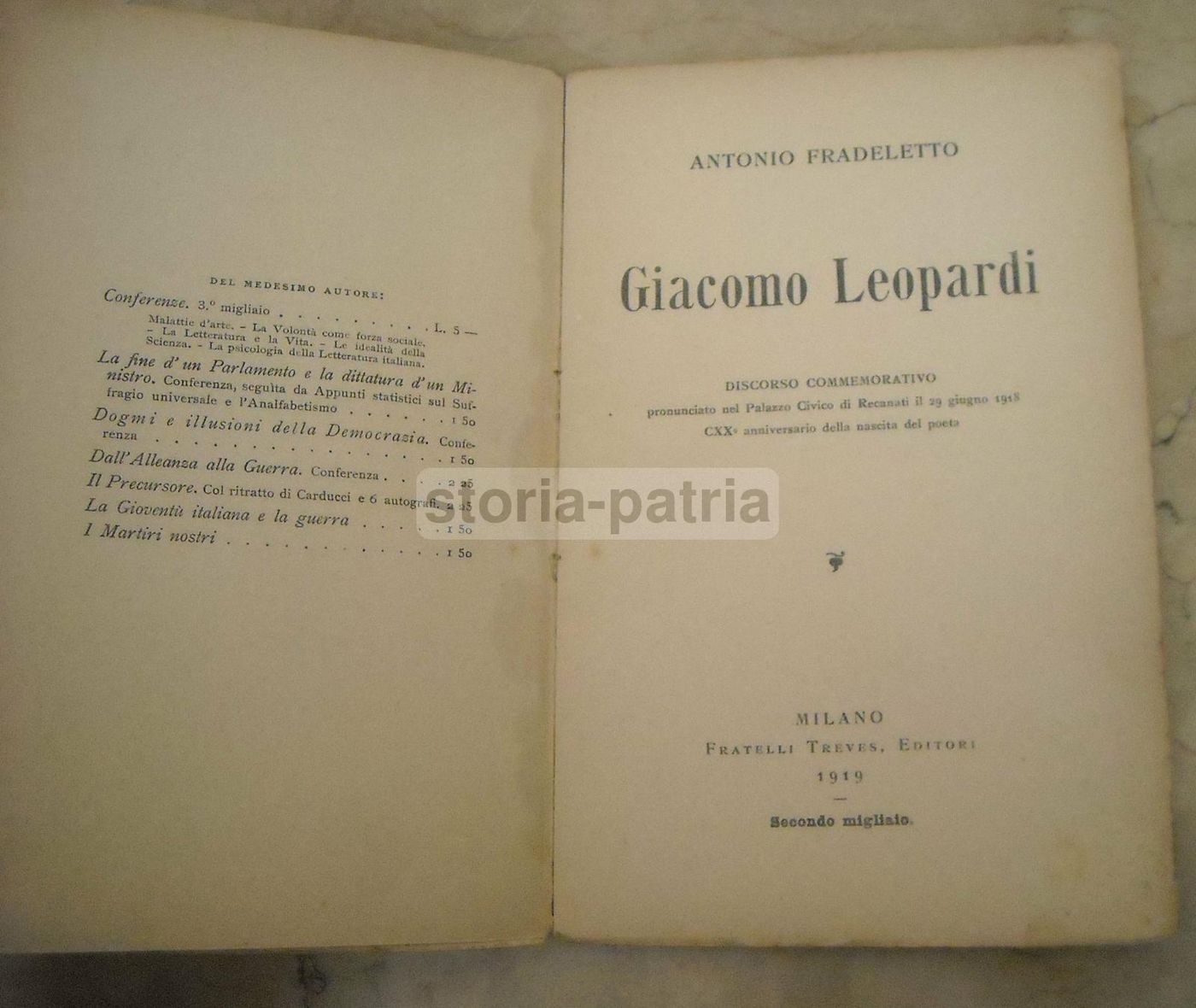 Giacomo Leopardi. Discorso Di Antonio Fradeletto, 1919