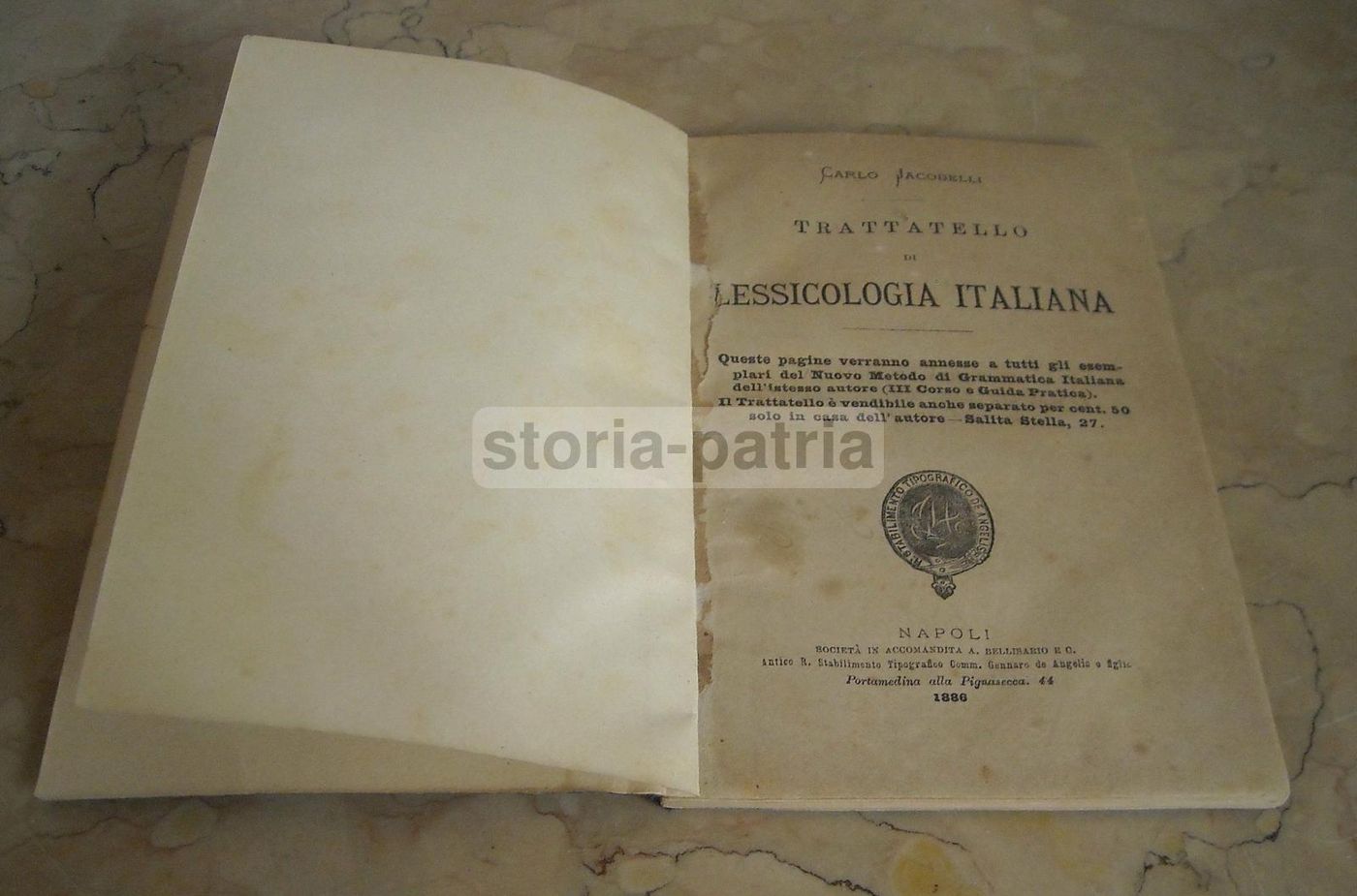Trattatello Di Lessicologia Italiana. Carlo Jacobelli. Napoli, 1886.