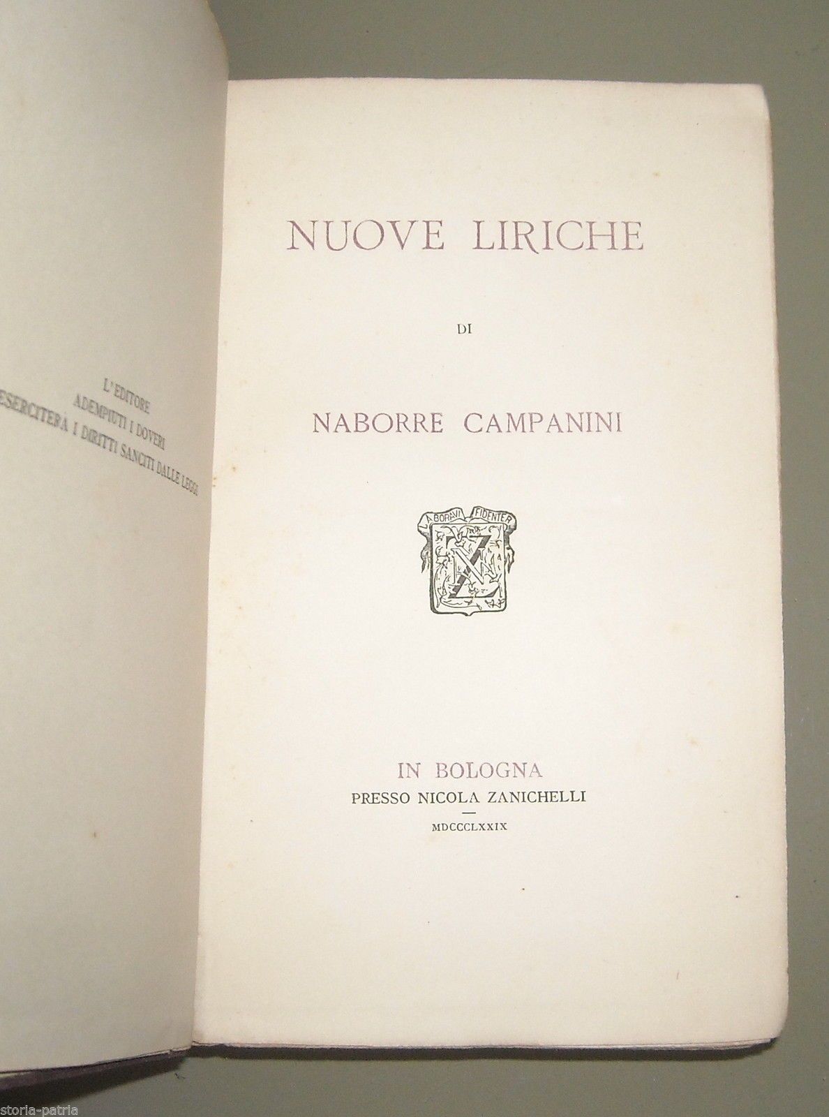 Nuove Liriche Di Naborre Campanini, Zanichelli 1879