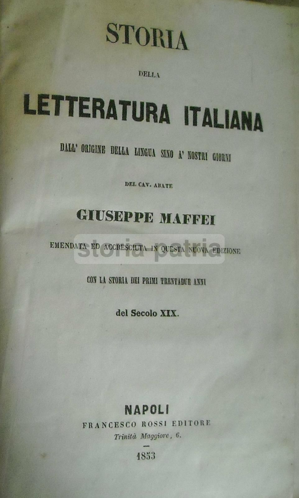 Storia Della Letteratura Italiana   Giuseppe Maffei   Napoli, 1853