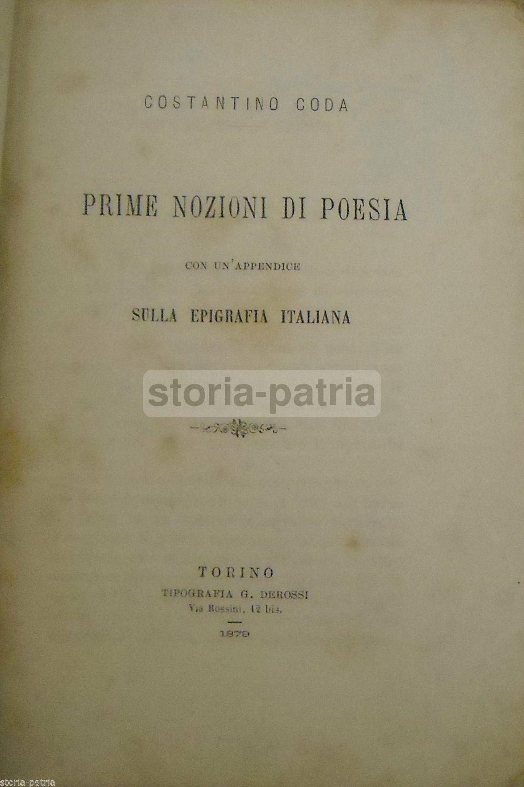 Prime Nozioni Di Poesia, Costantino Coda, 1879 (Torino, Derossi)