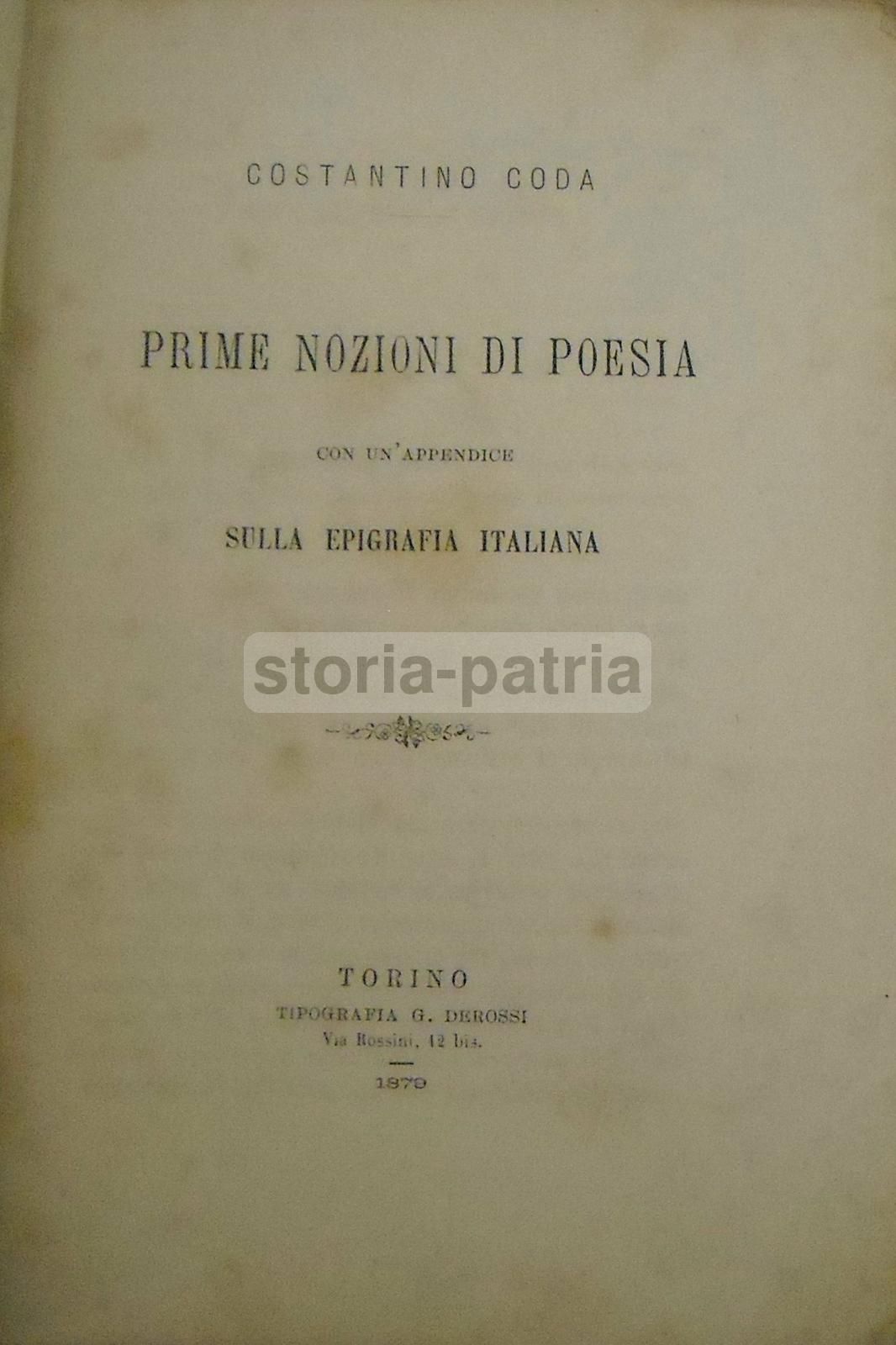 Prime Nozioni Di Poesia, Costantino Coda, 1879 (Torino, Derossi)