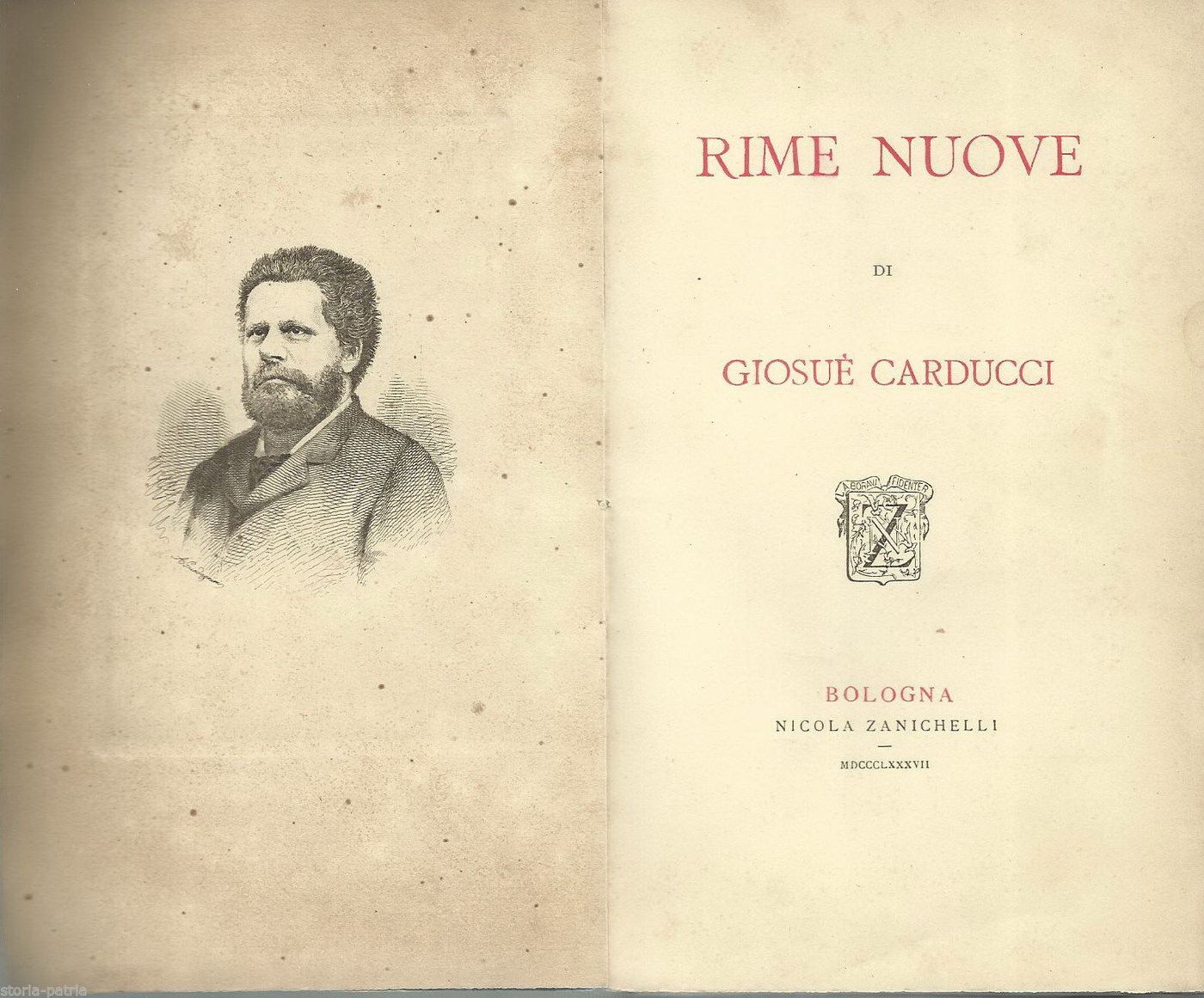 Rime Nuove Giosuè Carducci Prima Edizione Zanichelli 1887