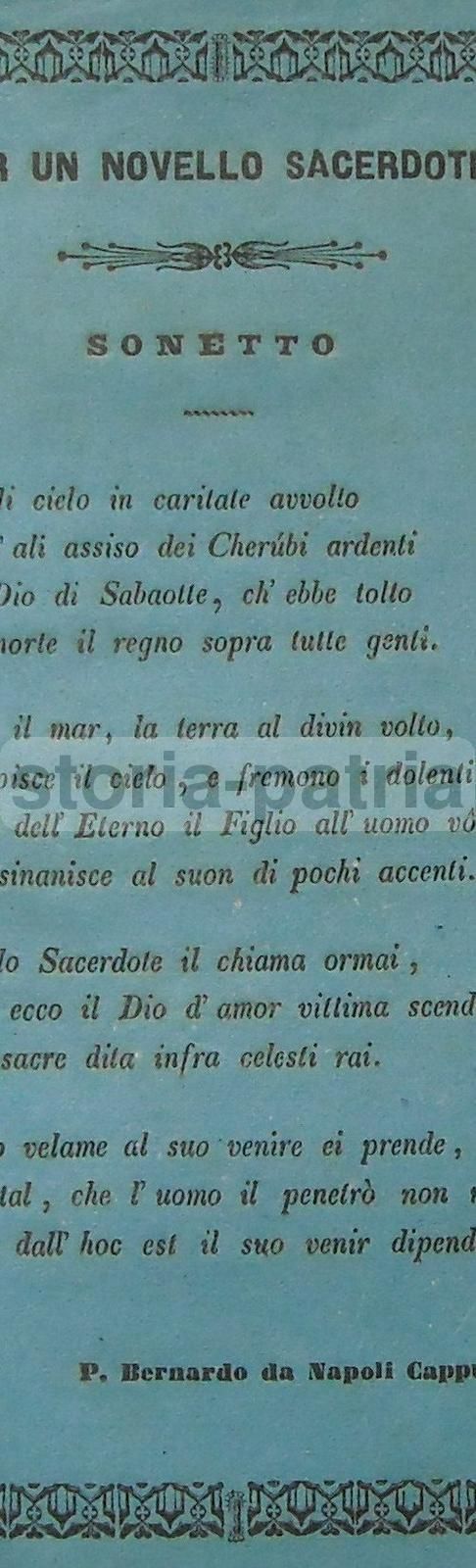 Sonetto Di Bernardo Da Napoli Per Un Novello Sacerdote, XIX Secolo