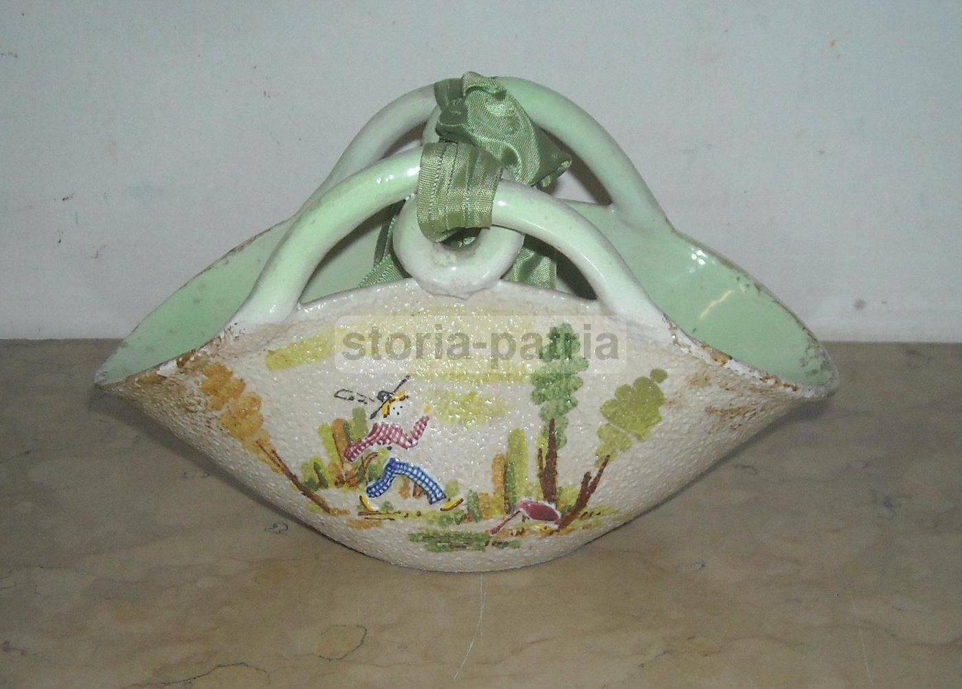 Cestino In Ceramica Albisola Ceas Decorato Policromo Anni '30