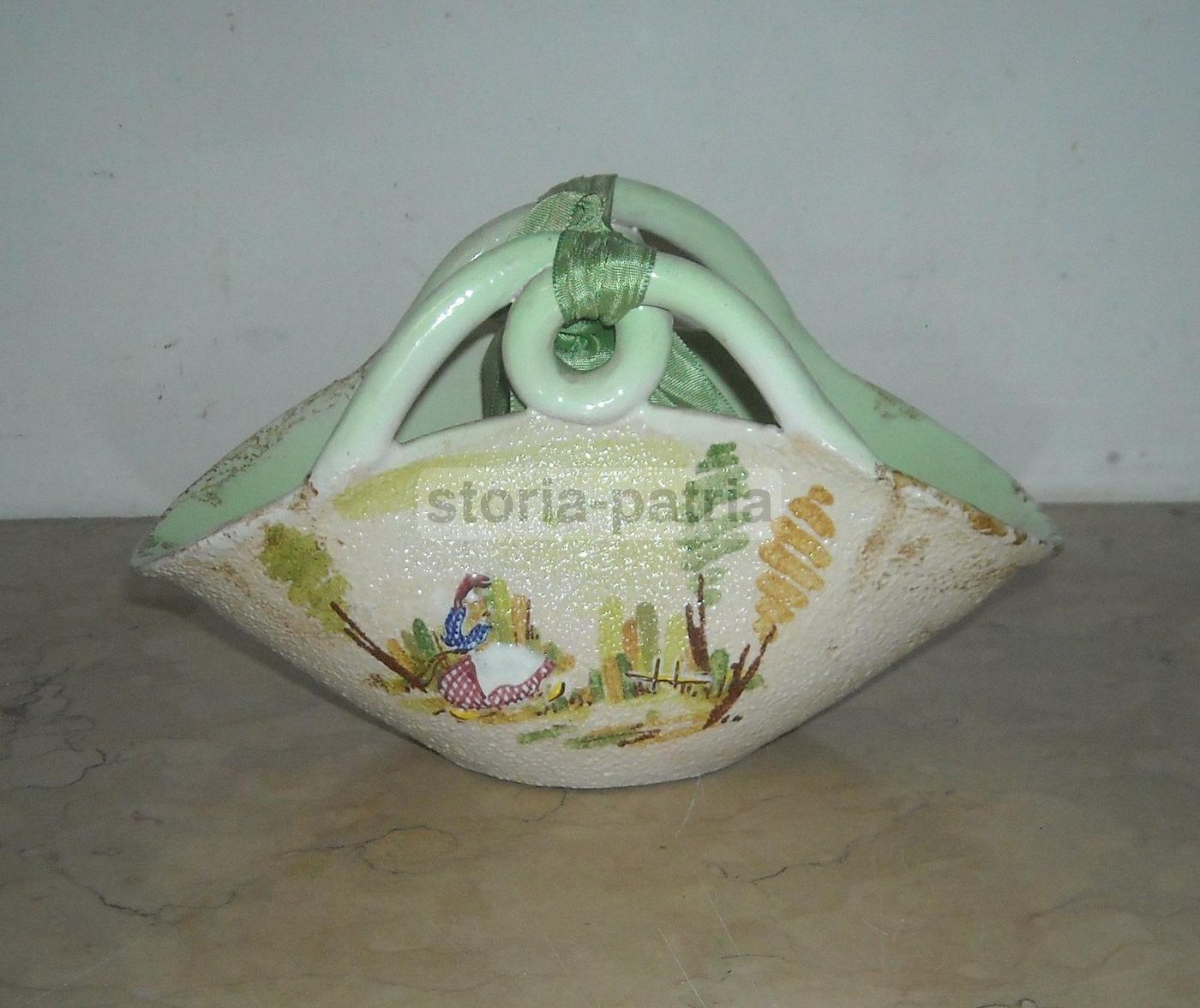 Cestino In Ceramica Albisola Ceas Decorato Policromo Anni '30