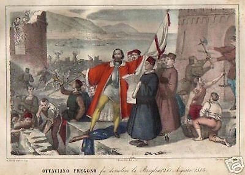Litografia Antica 1800: Ottaviano Fregoso E La Demolizione Della Briglia (1514)