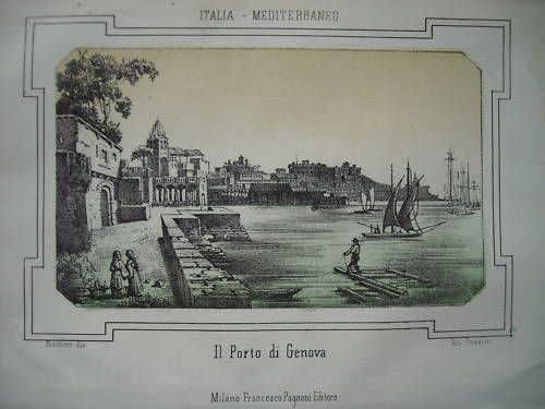 Veduta Del Porto Di Genova. Litografia Originale Di Barbieri E Rossetti, XIX Secolo