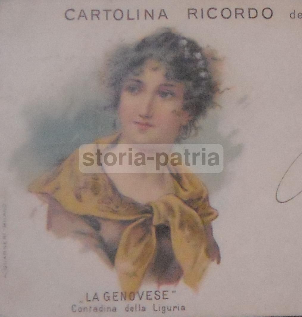 Cartolina Antica Contadina Ligure Genovese, 1901. Costumi Popolari