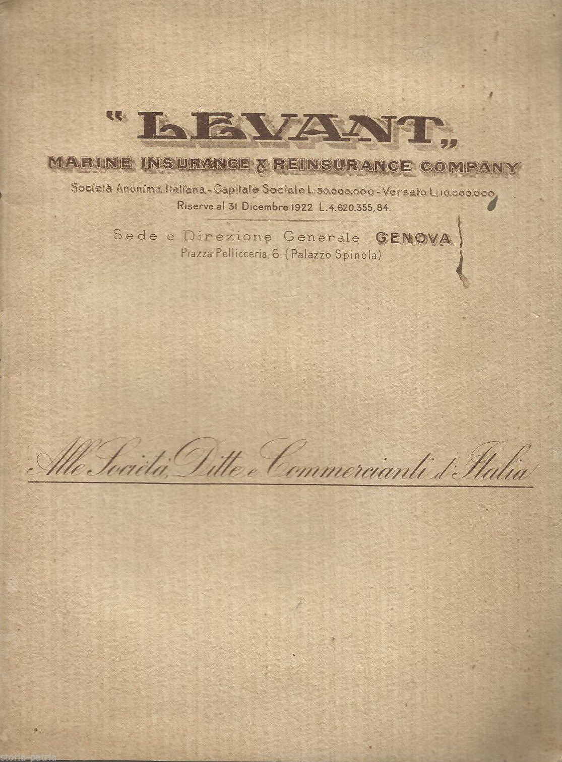 Levant Marine Insurance Company Genova 1924 Opuscolo Pubblicitario