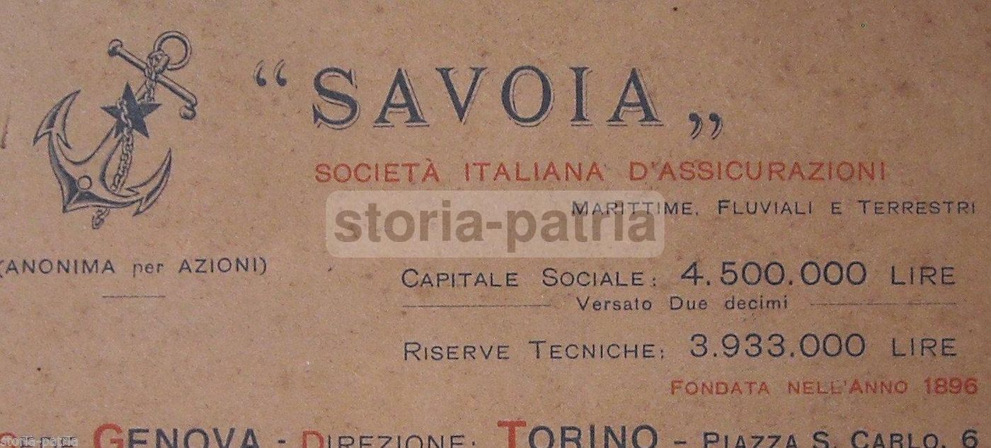 Biglietto Pubblicitario Assicurazioni Savoia, Genova E Torino, Anni '20