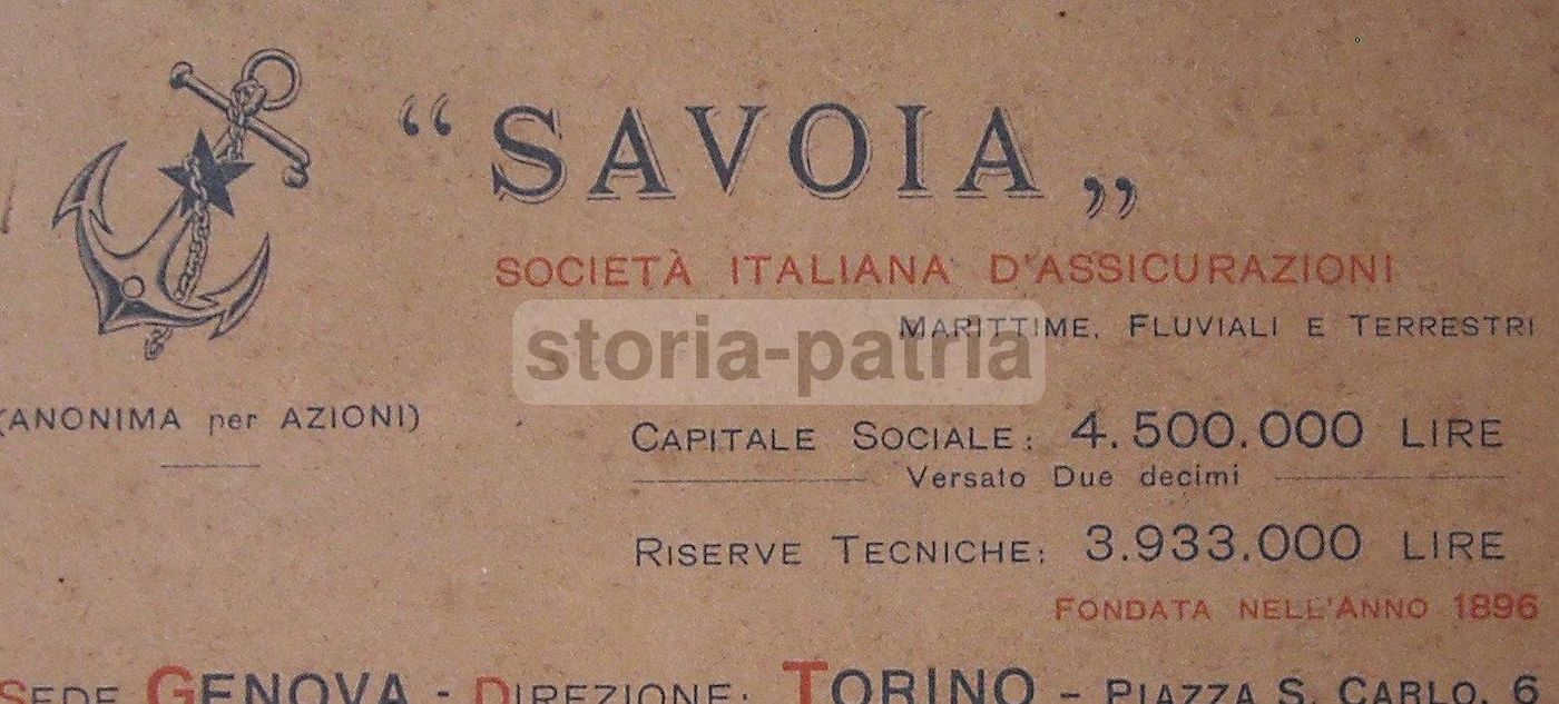 Biglietto Pubblicitario Assicurazioni Savoia, Genova E Torino, Anni '20
