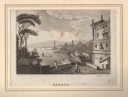 Antica Incisione Genova Di Morgese, Acquaforte Originale, 1838
