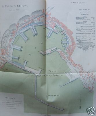 Mappa Del Porto Di Genova, Fine '800, Litografia Topografica Salussolia