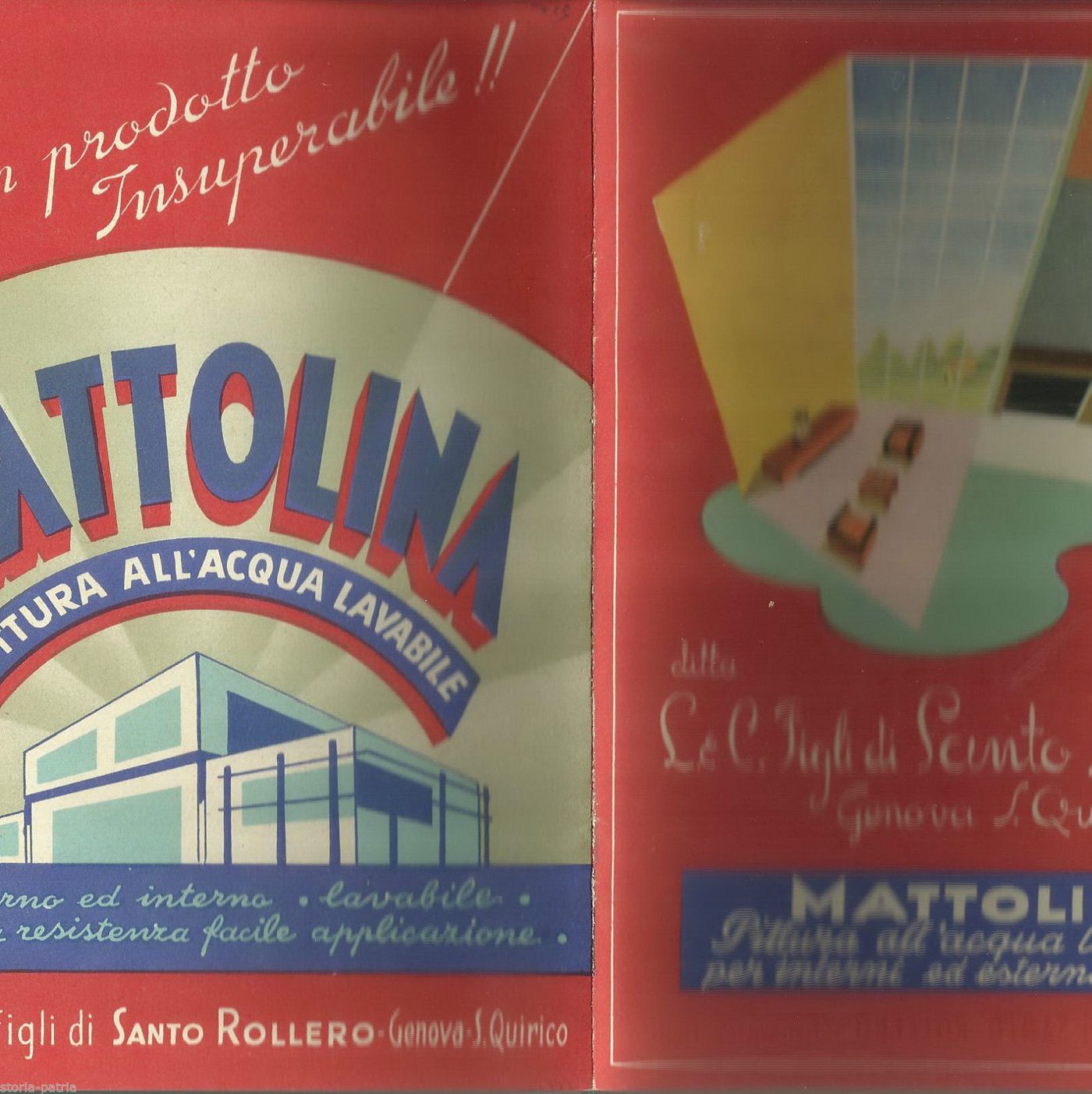 Depliant Pubblicitario Mattolina Rollero Genova 1940 Epoca Fascista