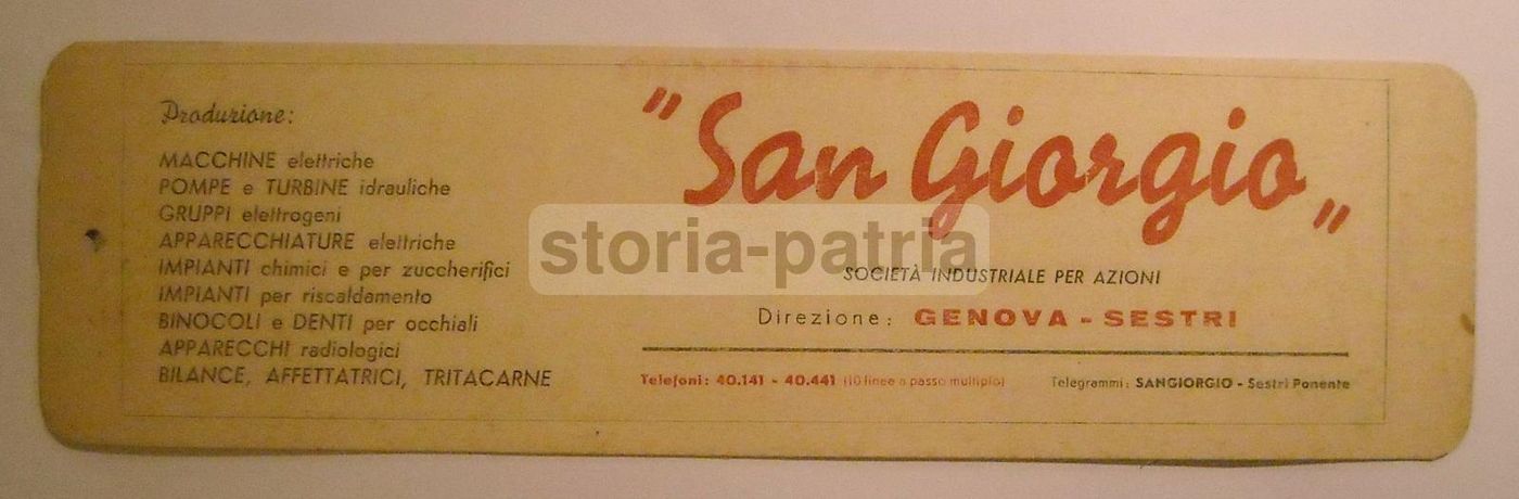 Cartellino Pubblicitario San Giorgio Genova Sestri, Anni '50