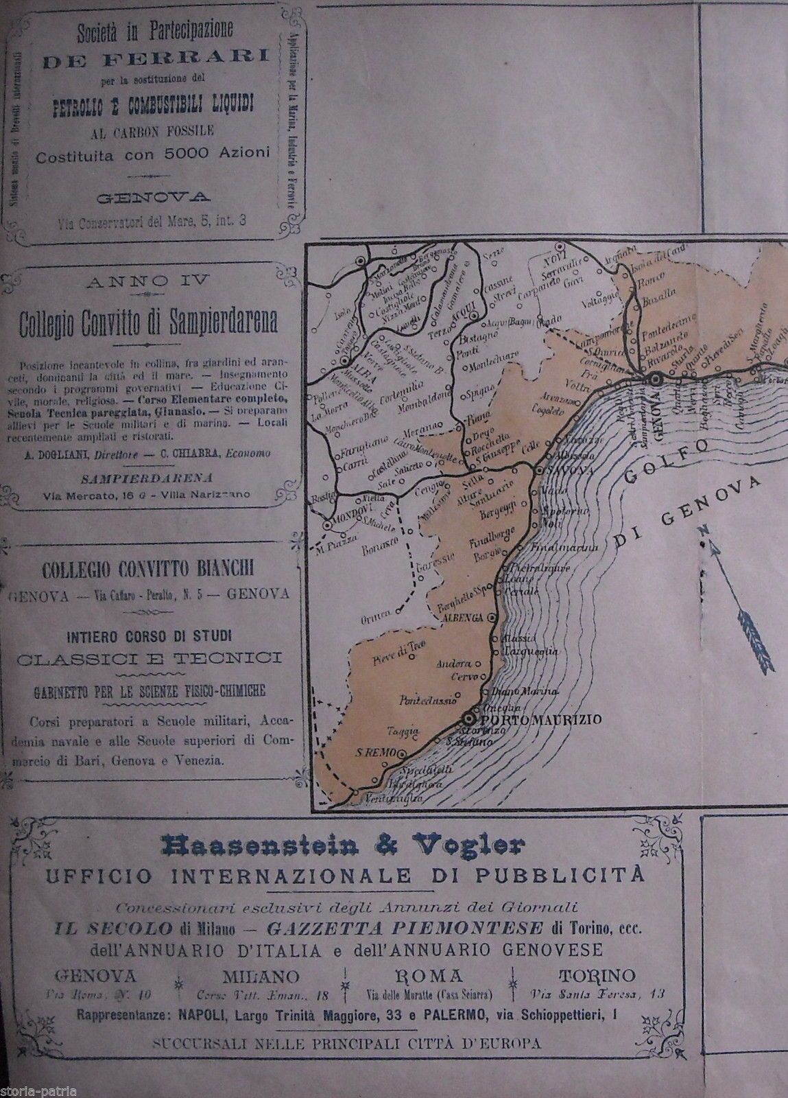 Mappa Antica Della Liguria Con Ferrovie E Inserzioni Pubblicitarie
