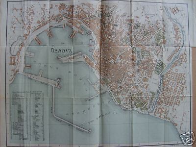 Mappa Topografica Porto Di Genova Fine '800 Cromolitografia Treves