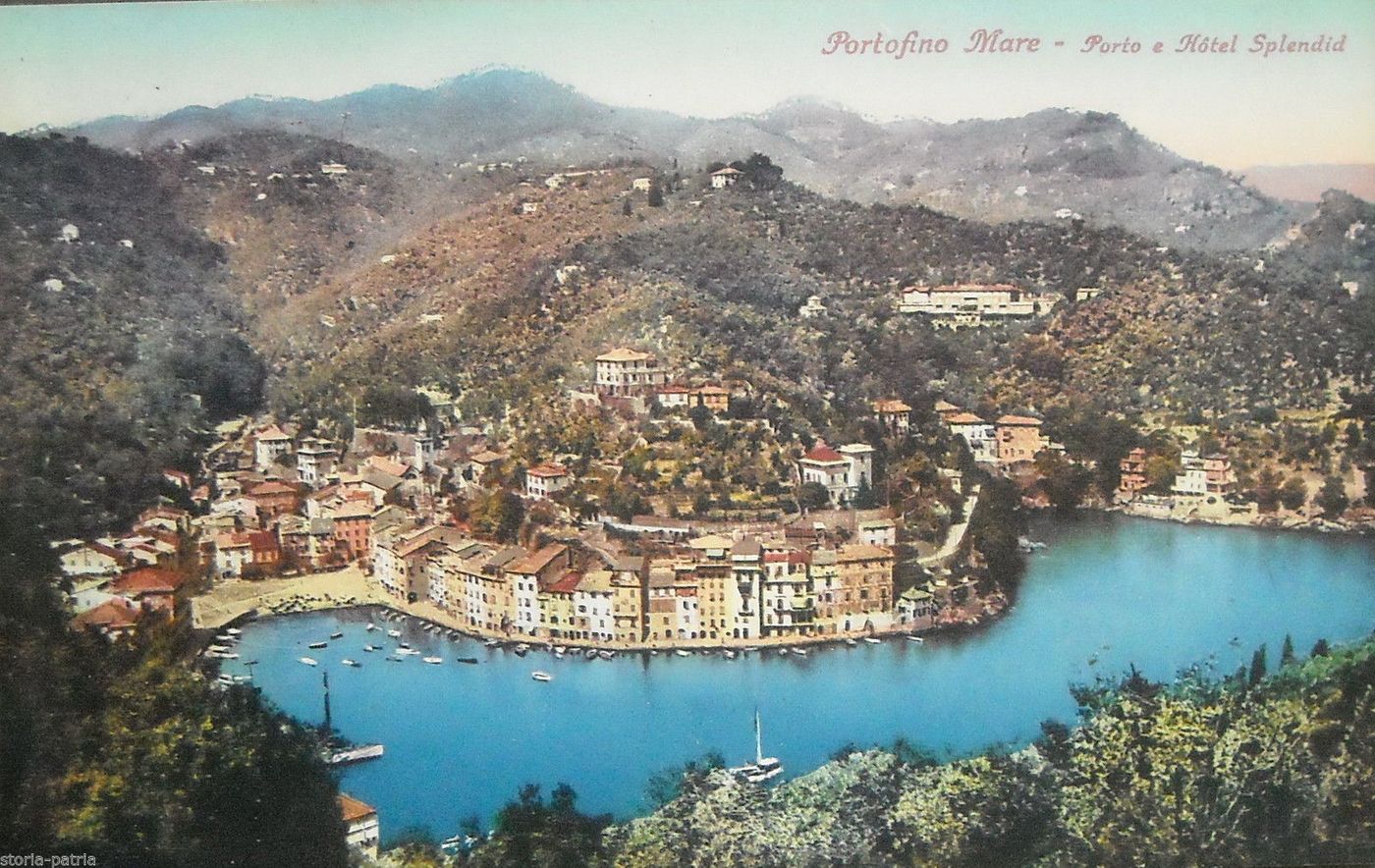 Cartolina d'Epoca Portofino: Porto E Hotel Splendid, Liguria, Anni '20 '30
