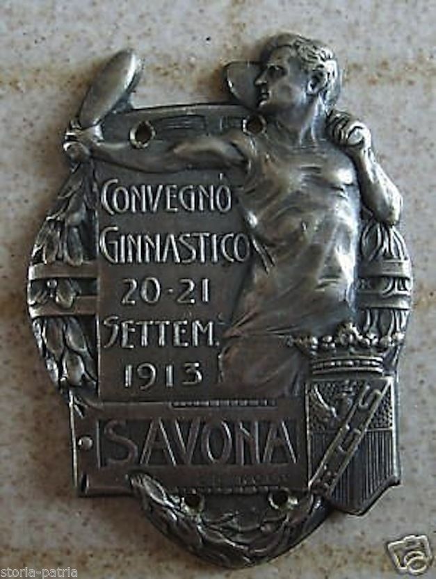 Placchetta Liberty Convegno Ginnastico Savona 1913 G.B. Rota