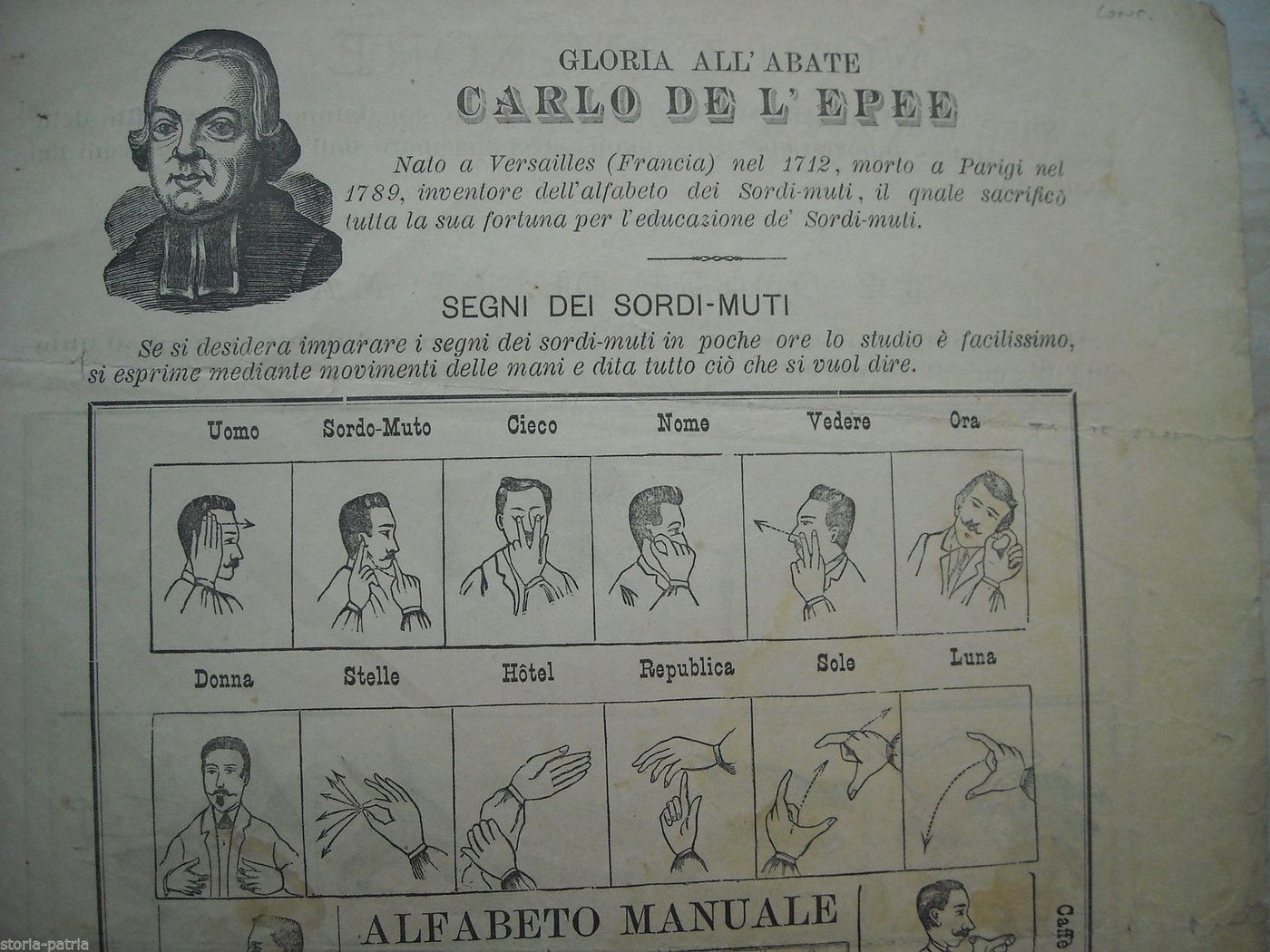 Foglio Volante Linguaggio Segni Sordomuti De L'Épée, Bari, 1900
