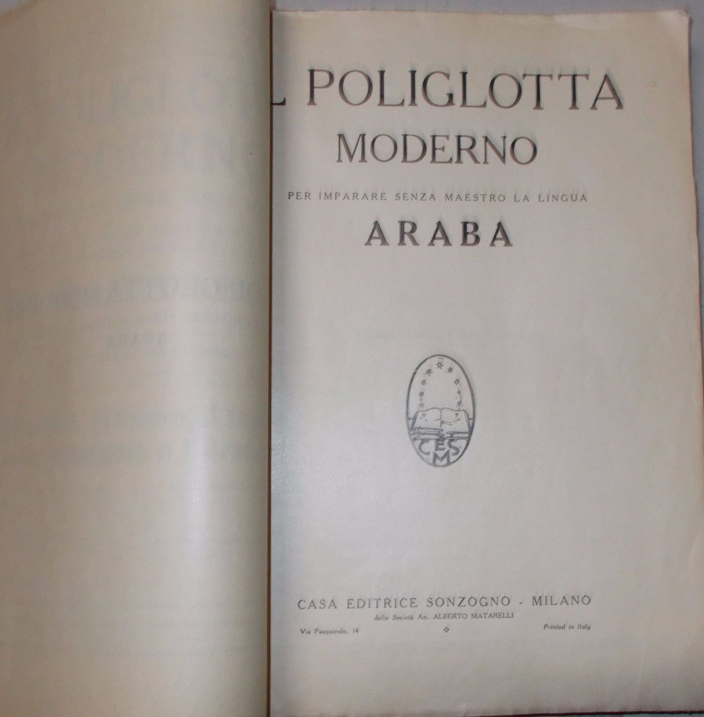Manuale Lingua Araba Eugenio Levi 1933 Sonzogno Il Poliglotta